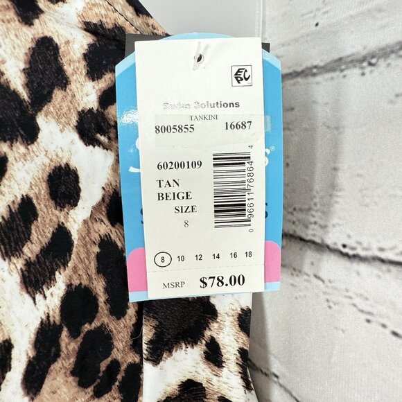 Swim Solutions Women's Printed Pleat-Front Tankini Top Size 8 Animal Print - Picture 8 of 11